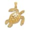 14k Yellow Gold Large Textured Swimming Sea Turtle Charm