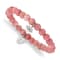 Stainless Steel Polished Lotus Pink Jade Beaded Stretch Bracelet