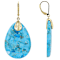 Turquoise Large Pear Dangle Earrings In 18K Gold Over Sterling Silver 35x25mm