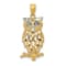14K Two-tone Gold Rhodium Diamond-cut Owl Pendant