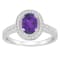 8x6mm Oval Amethyst 1/5 ctw Diamond Rhodium Over Sterling Silver Halo Ring