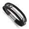 Black Leather and Stainless Steel Polished Multi Strand 8.25-inch ID Bracelet