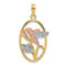 14k Tri-color Gold Hummingbird and Flowers In Oval Frame Charm