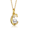 Initial C White Pearl And Pear Shape CZ Pendant Necklace In 14K Gold
Over Brass