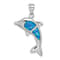 Rhodium Over Sterling Silver Lab Created Blue Opal Dolphin Pendant