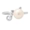 White Cubic Zirconia and 8mm Cultured Freshwater Pearl Rhodium Over
Sterling Silver Cat Ring 0.10ctw