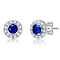 Sapphire Color CZ Halo Stud Earrings In White Rhodium Over Brass