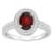 8x6mm Oval Garnet 1/5 ctw Diamond Rhodium Over Sterling Silver Halo Ring