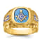 10K Yellow Gold Men's Nugget Texture and Lab Created Sapphire Masonic Ring