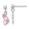 Rhodium Over Sterling Silver Pink Enamel Hearts Post Dangle Earrings