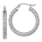 Rhodium Over 14k White Gold Diamond-Cut 1 1/16" Mesh Hoop Earrings