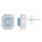 6x4mm Emerald Cut Aquamarine 1/5 ctw Diamond Rhodium Over Sterling
Silver Halo Stud Earrings
