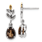 Sterling Silver Antiqued with 14K Accent Leaf Smoky Quartz Dangle Post Earrings