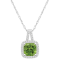 7mm Cushion Peridot 1/6 ctw Diamond Rhodium Over Sterling Silver Halo
Pendant with Chain