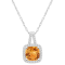 7mm Cushion Citrine 1/6 ctw Diamond Rhodium Over Sterling Silver Halo
Pendant with Chain