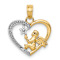 14K Two-tone Gold  Textured Angel in Heart with Star Pendant