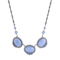 White Base Metal Oval Blue Moonstone & Crystals Necklace 16 inch Adj.