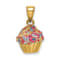14k Yellow Gold 3D Colored Bead with Icing Cupcake Pendant