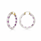 14K Yellow Gold Over Sterling Silver Painted Hoops in Purple Stripe