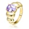 Amethyst Color CZ Oval Cocktail Ring In 14K Gold Over Brass