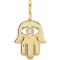 14K Yellow Gold 0.02ct Diamond Accent Hamsa Hand Charm Pendant.