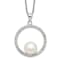 Rhodium Over Sterling Silver 8-9mm White Freshwater Cultured Pearl and
Cubic Zirconia Necklace
