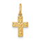14k Yellow Gold Textured Floral Cross Charm