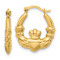 14k Yellow Gold 11/16" Polished and Textured Claddagh Hoop Earrings