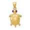 14K Yellow Gold Turtle with Ruby Eyes Pendant