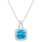 7mm Cushion Blue Topaz 1/6 ctw Diamond Rhodium Over Sterling Silver Halo
Pendant with Chain