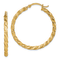 14k Yellow Gold 1 5/16" Twisted Satin and Diamond-Cut Hoop Earrings