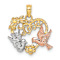 14K Tri-color Gold Textured LOVE with Doves Heart Charm