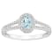 6x4mm Oval Aquamarine 1/4 ctw Diamond Rhodium Over Sterling Silver Halo Ring