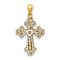 14K Two-tone Gold  Polished Filigree 2 Level Heart Cross Pendant