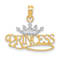 10K Yellow Gold and Rhodium Over 10K Yellow Gold Textured Princess with
White Crown Charm