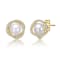 Pear Shape CZ And Mother Of Pearl Pave Stud Earrings In 14K Gold Over Brass