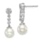 Rhodium Over 14K White Gold Freshwater Cultured Pearl and Diamond Post Earrings