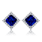 Sapphire Color CZ Square Stud Earrings In White Rhodium Over Brass