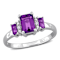 Amethyst and Diamond 10k White Gold 3-Stone Ring 1.09ctw