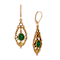 Green Teardrop Dangle Earrings In Gold Tone