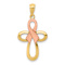 14K Two-tone Gold  Polished Pink Ribbon Cross Pendant