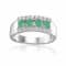 Oval Emerald and Round Moissanite Sterling Silver Wide Band Ring