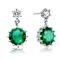 Emerald Color CZ Circle Drop Earrings In Sterling Silver