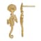 14k Yellow Gold Textured Shell and Seahorse Dangle Earrings