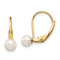 14K Yellow Gold 4-5mm White Round Freshwater Cultured Pearl Leverback Earrings
