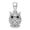 Rhodium Over Sterling Silver Black and White Cubic Zirconia Owl Pendant