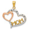 14K Tri-color Gold Diamond-Cut MOM in Heart with Heart Pendant