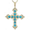 Turquoise Filigree Cross Pendant Necklace In 18K Gold Over Sterling Silver