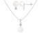 8-8½mm Button White Freshwater Pearl and CZ Rhodium Over Sterling
Earring and Pendant W/Chain Set