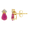 6x4mm Pear Shape Ruby with Diamond Accents 14k Yellow Gold Stud Earrings